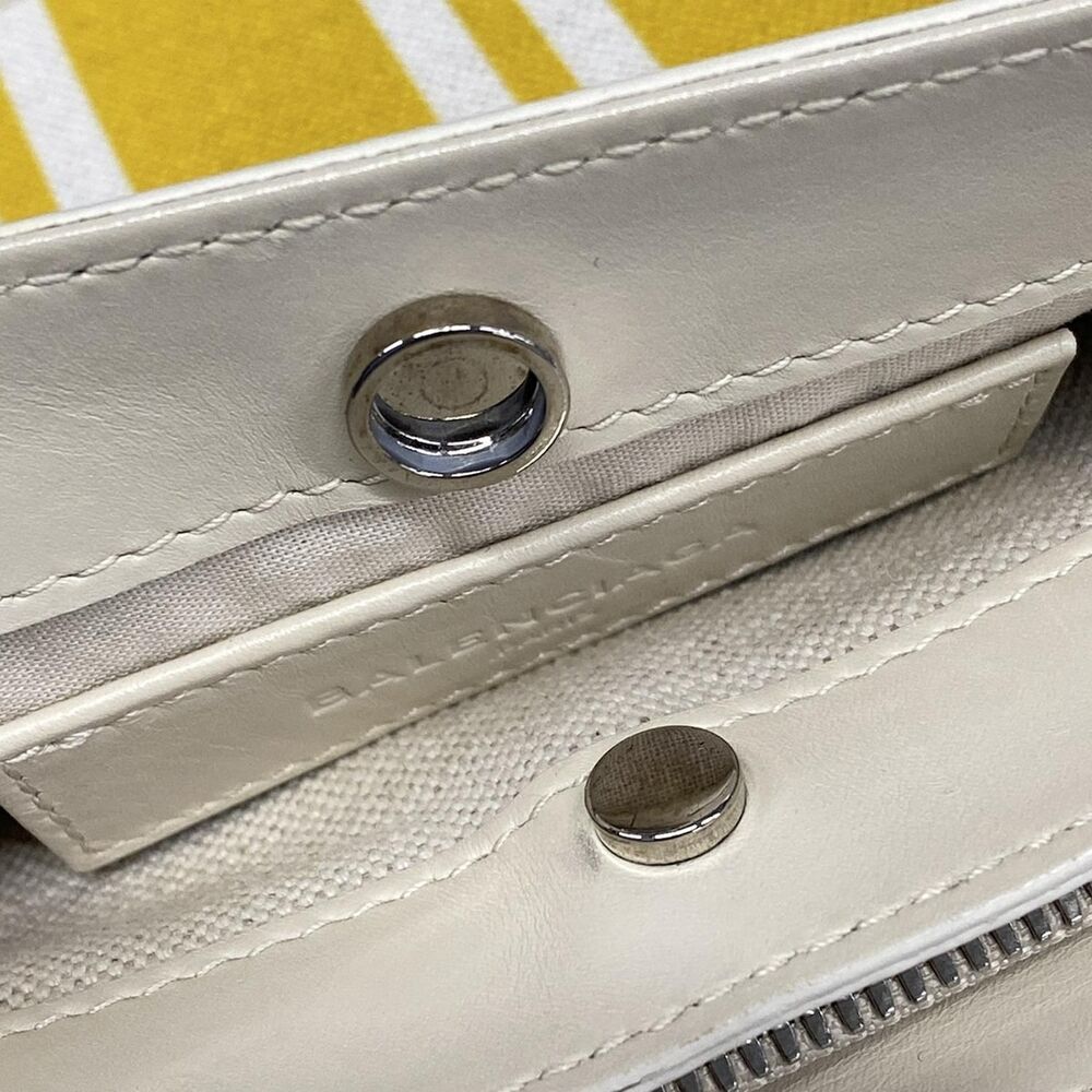 Balenciaga Navy Pochette Shoulder Bag 339937 Yellow Cream Canvas Leather - Picture 11 of 15